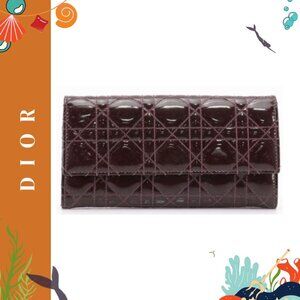 Dior Wallet in Aubergine Cannage Patent Leather
